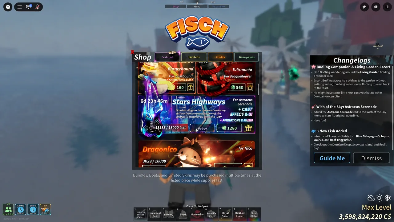 Fisch shop Featured tab showing limited-time bundles and rod skin offers