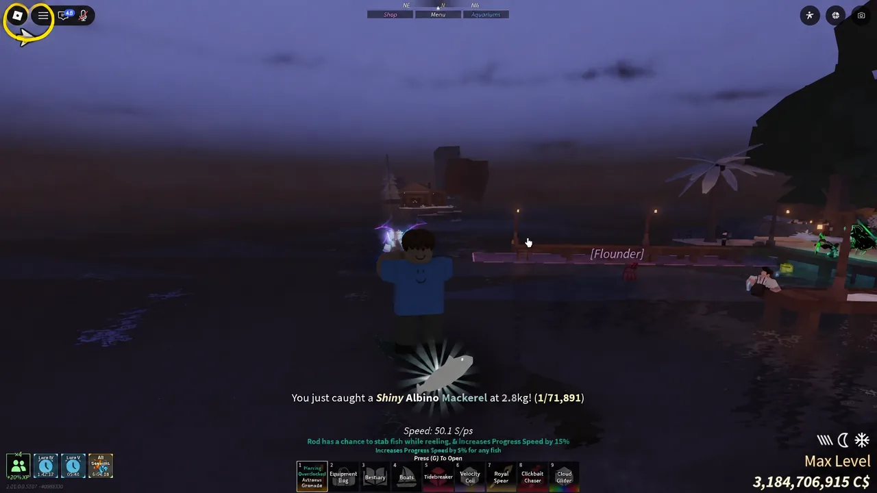 Sailing between islands in Fisch on the way to a mutation fishing spot