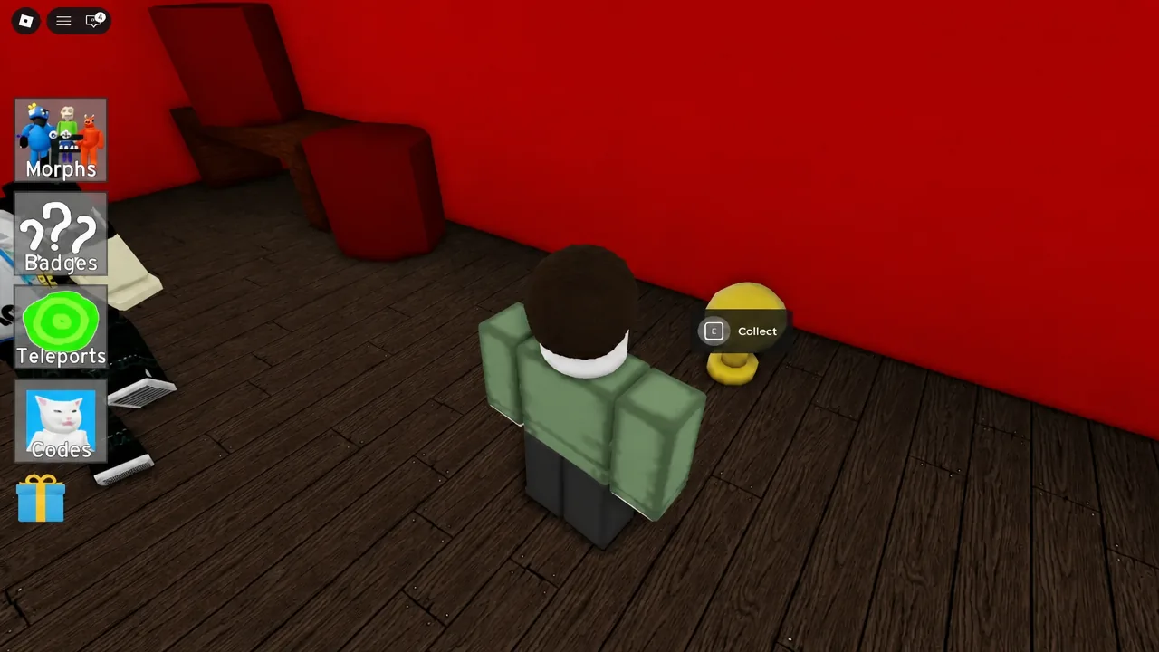 E Collect prompt showing beside a yellow trophy pickup during the final morph run