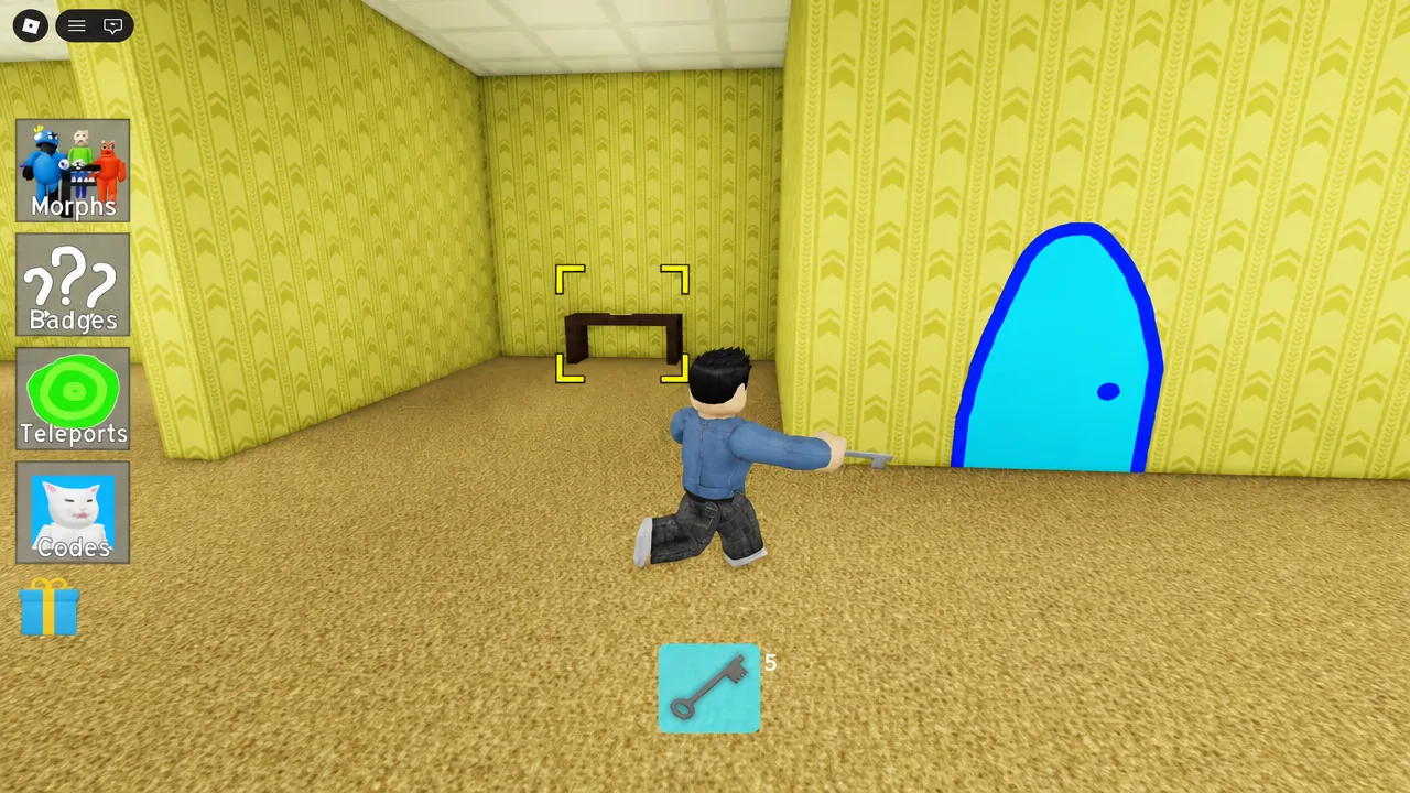 Upstairs room behind the blue door where the third morph trophy is collected