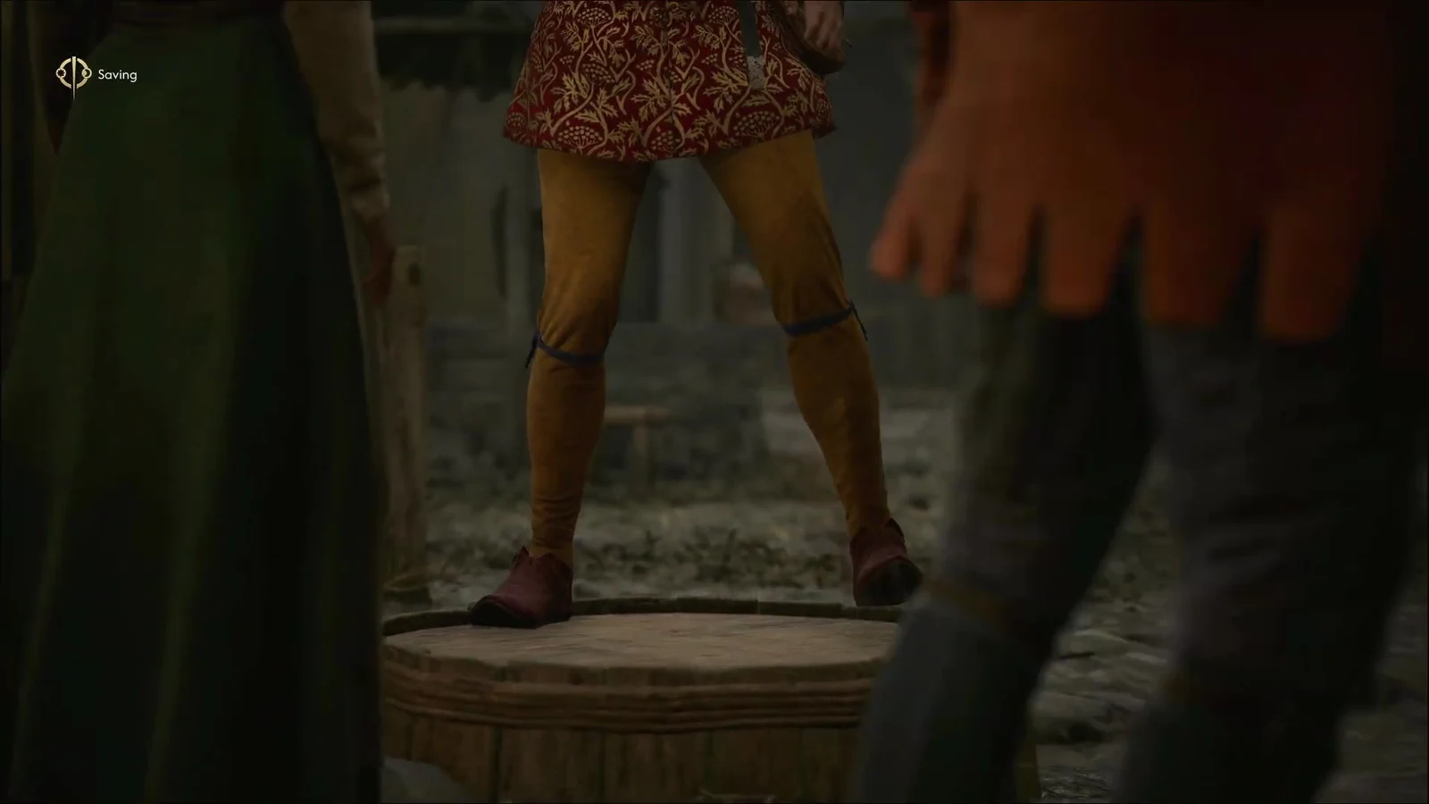 A saving indicator in the corner of the screen as the post-fight cinematic plays
