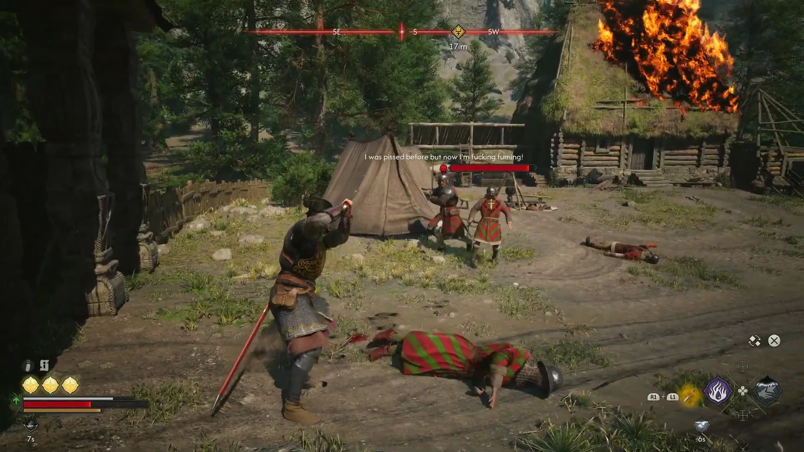 Objective marker showing 17 meters while Coen attacks a remaining headhunter
