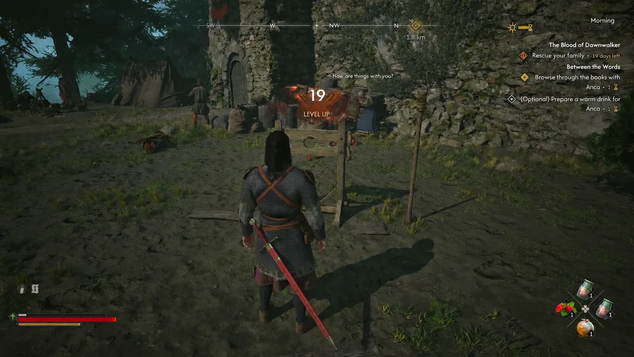 Level up notification appearing on screen with the active quest list still visible