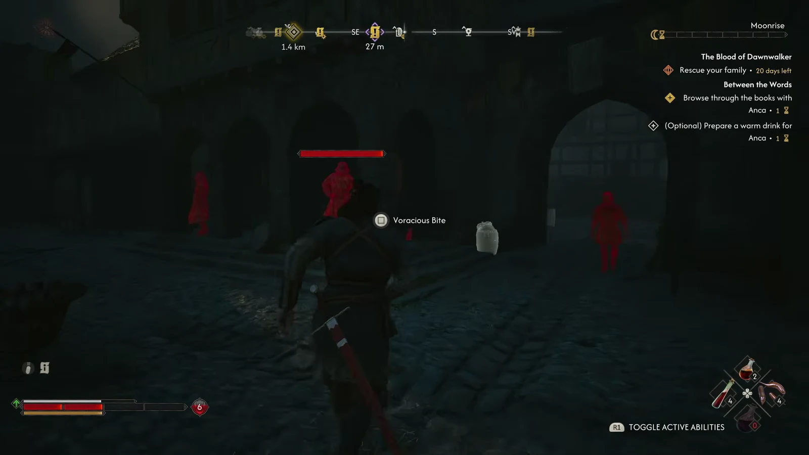 The Voracious Bite prompt appears over a red-highlighted soldier during the fight