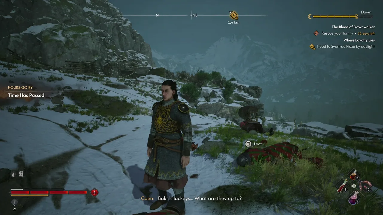 Loot prompt displayed over a fallen lackey's body after the fight