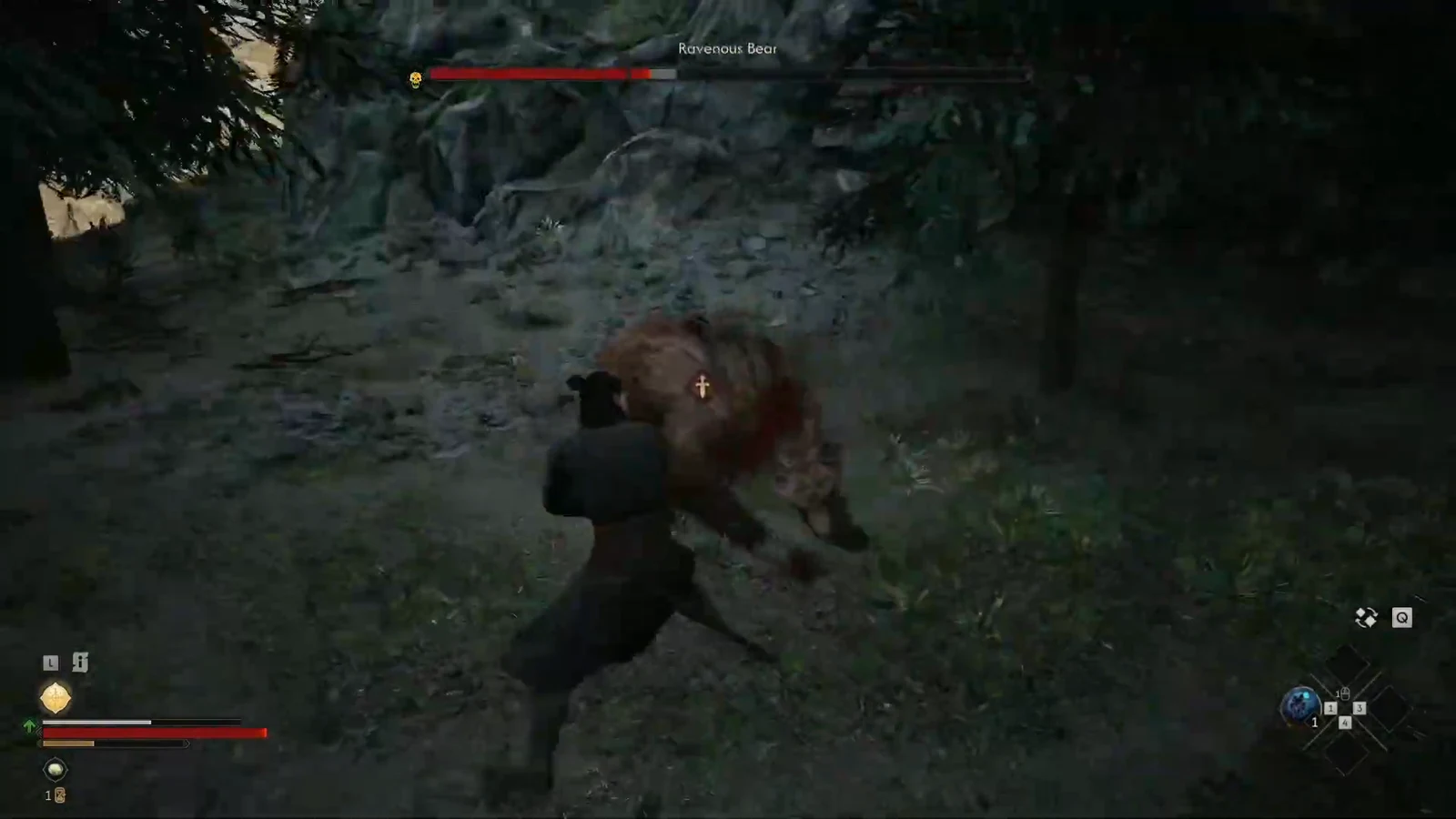 The Ravenous Bear boss health bar displayed at the top of the screen during combat