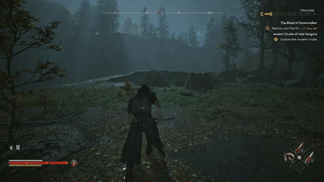 Approaching the tracked bandit camp west of Svartrau City.