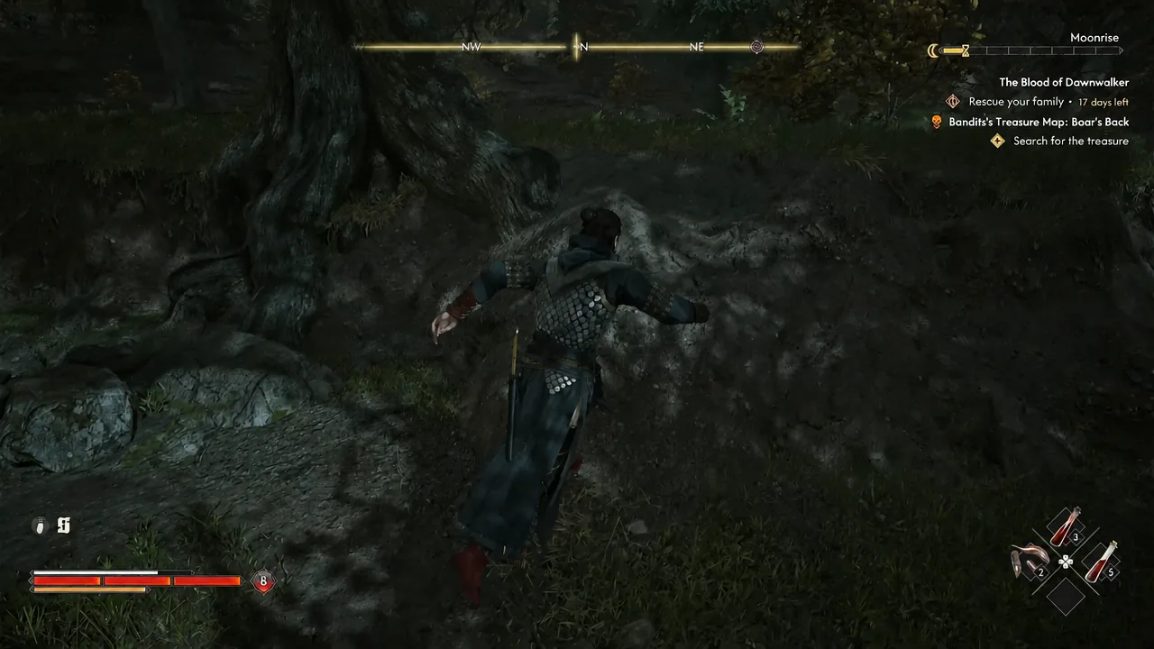 Climbing rocky terrain with the Bandit's Treasure Map Boar's Back objective in the quest tracker