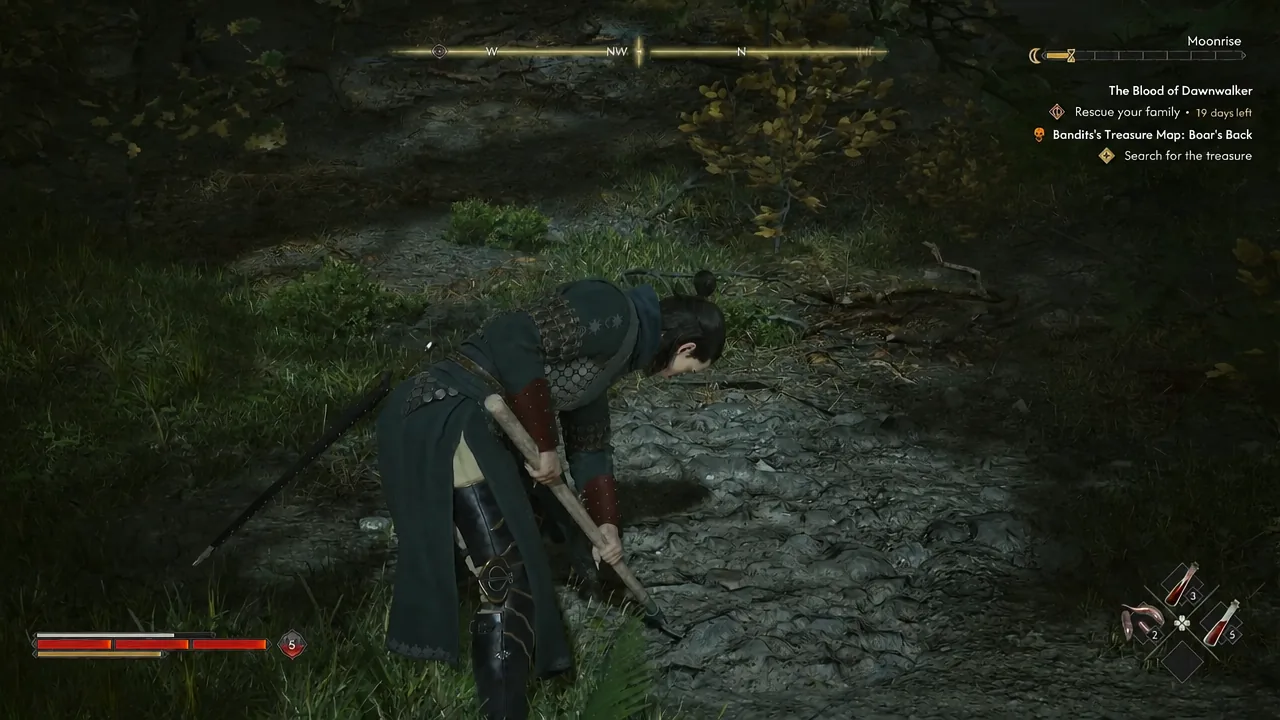 Opened treasure chest in Boar's Back showing the coins, ring and other loot from the bandits' stash