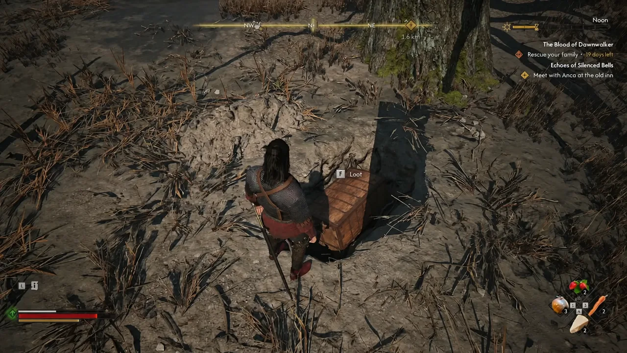 The Loot prompt appears on a wooden chest containing the Briar Sloughs treasure map