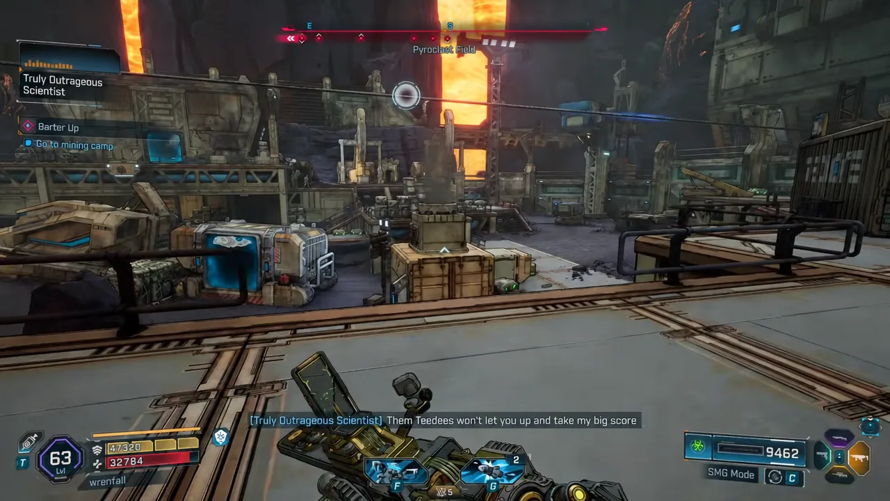 Quest tracker showing the Go to mining camp objective during Barter Up in Pyroclast Field