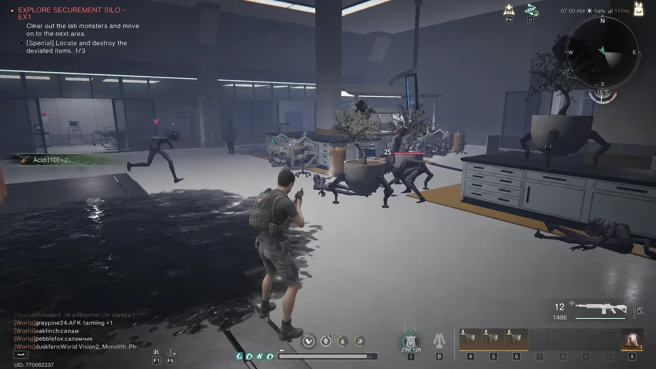 Securement Silo EX1 objective panel during a fight against lab monsters