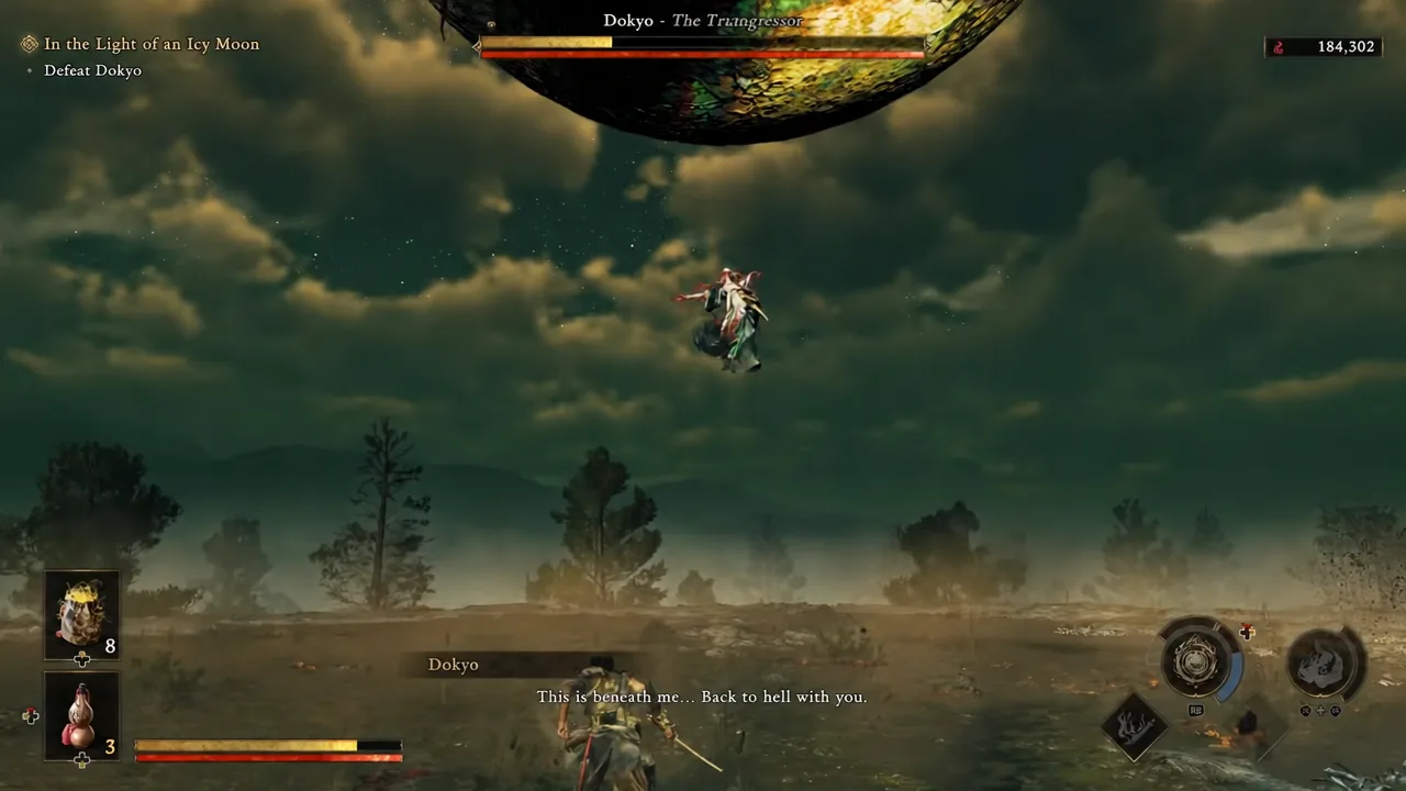 Musashi fighting Dokyo in the swamp arena during the final phase
