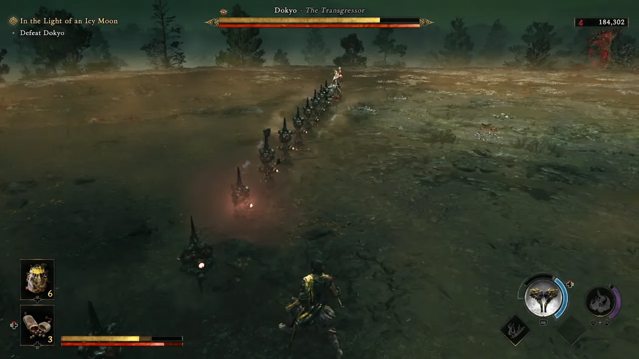 Dokyo boss health bar on screen during the In the Light of an Icy Moon mission