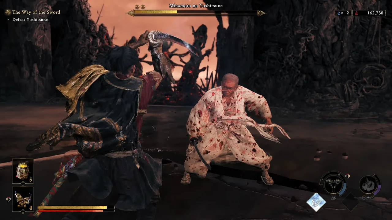 Musashi lands a combo on Yoshitsune after breaking his guard