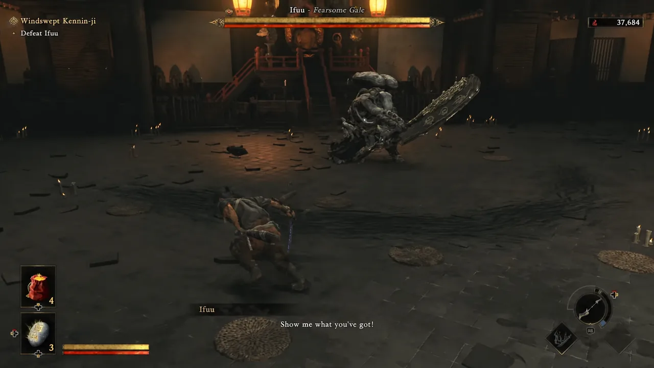 The Ifuu — Fearsome Gale boss bar and Defeat Ifuu objective on screen during the Kennin-ji fight