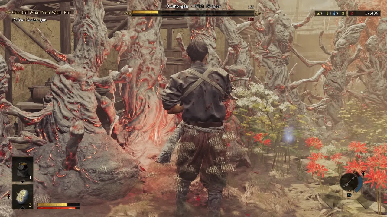 Musashi lands the final hit on Rasho-gan with the Careful What You Wish For objective on screen