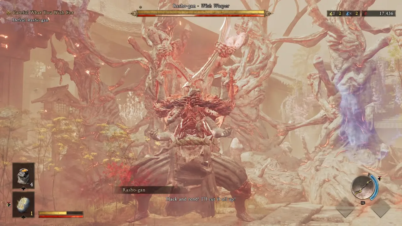 Rasho-gan speeds up in its second phase while Musashi presses an attack