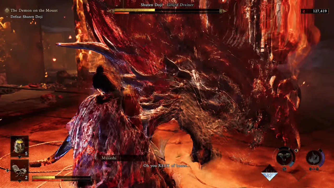 A counter-thrust staggers the headless body and frees you up to attack the head.