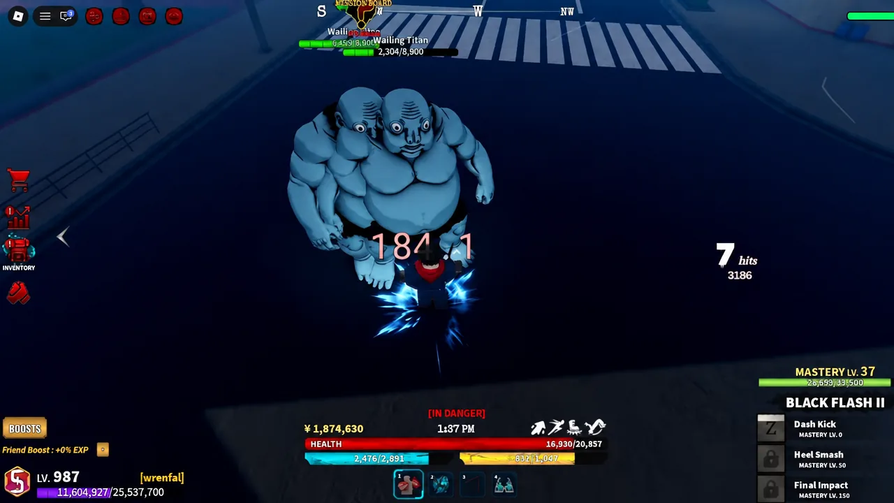Black Flash II equipped in the first ability slot while fighting a Wailing Titan