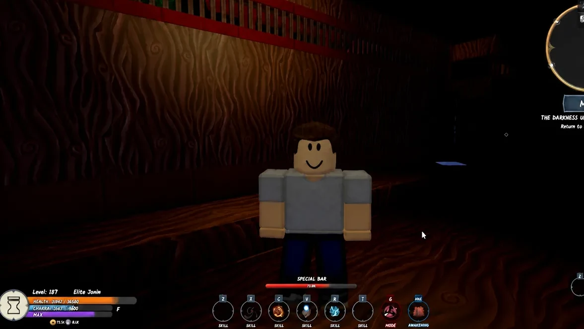 Ninja Time gameplay with THE DARKNESS quest objective tracked on the right side