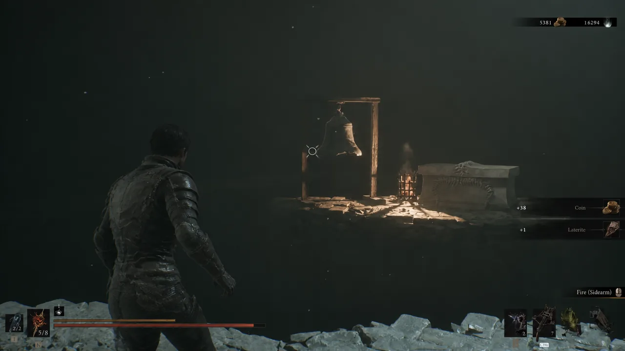 A hanging bell highlighted ahead of the player before the shot that extends the walkway