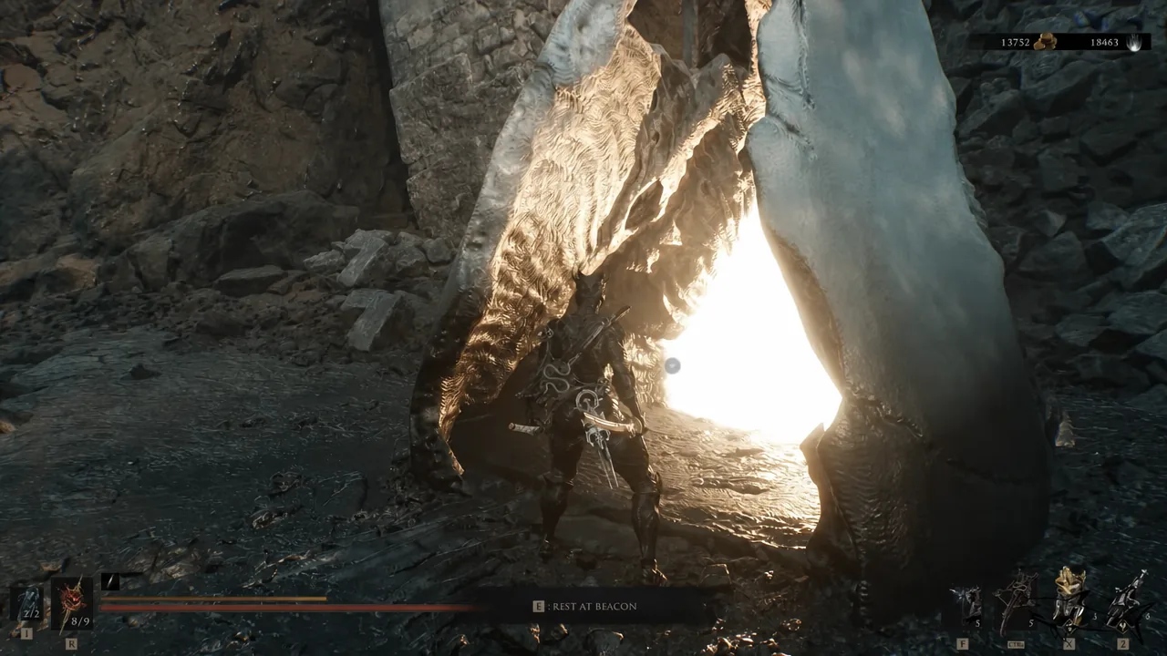 The rest at beacon prompt appears as the Harbinger stands at a glowing beacon