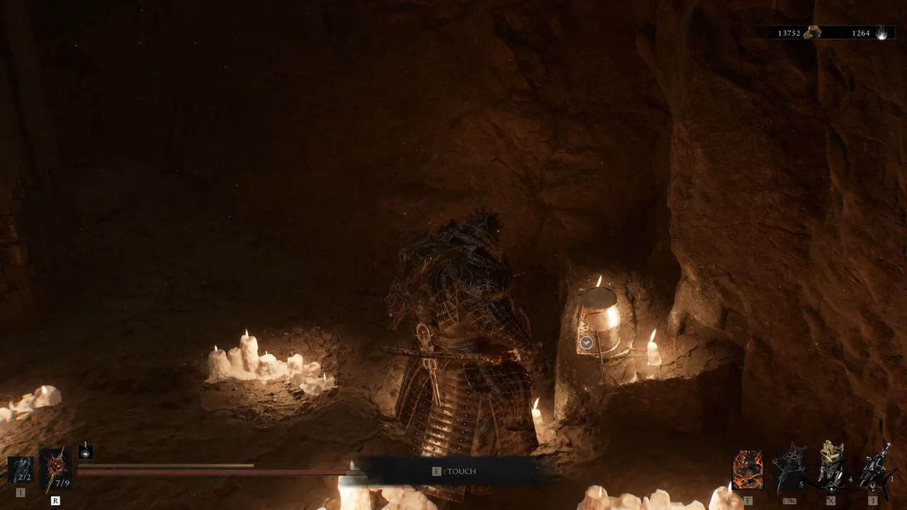 On-screen touch prompt shown while standing before a glowing shrine