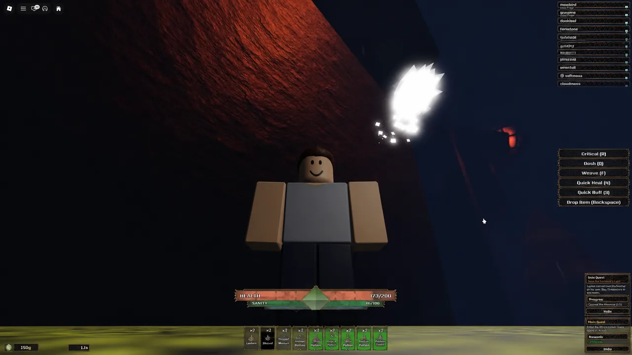 Player character following a glowing quest trail marker along a dark path in The Veil