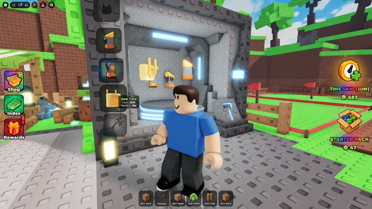 Gear menu with the Gear Core item highlighted and its stats shown