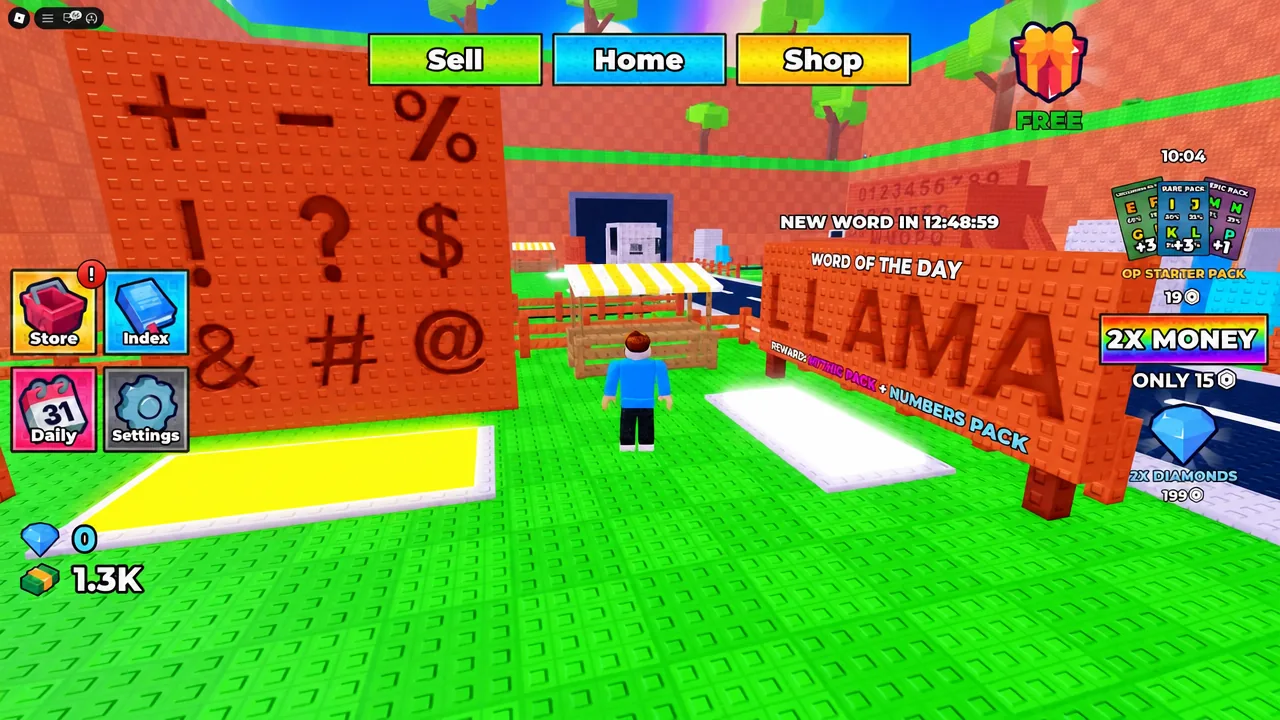 Home hub view with the Home button selected and the player standing in the lobby