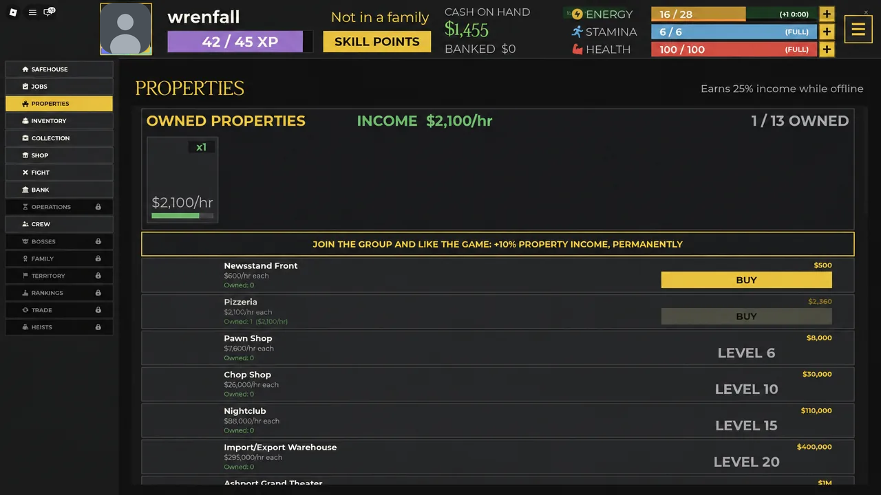 Properties tab with the Newstand Front BUY button highlighted during a purchase