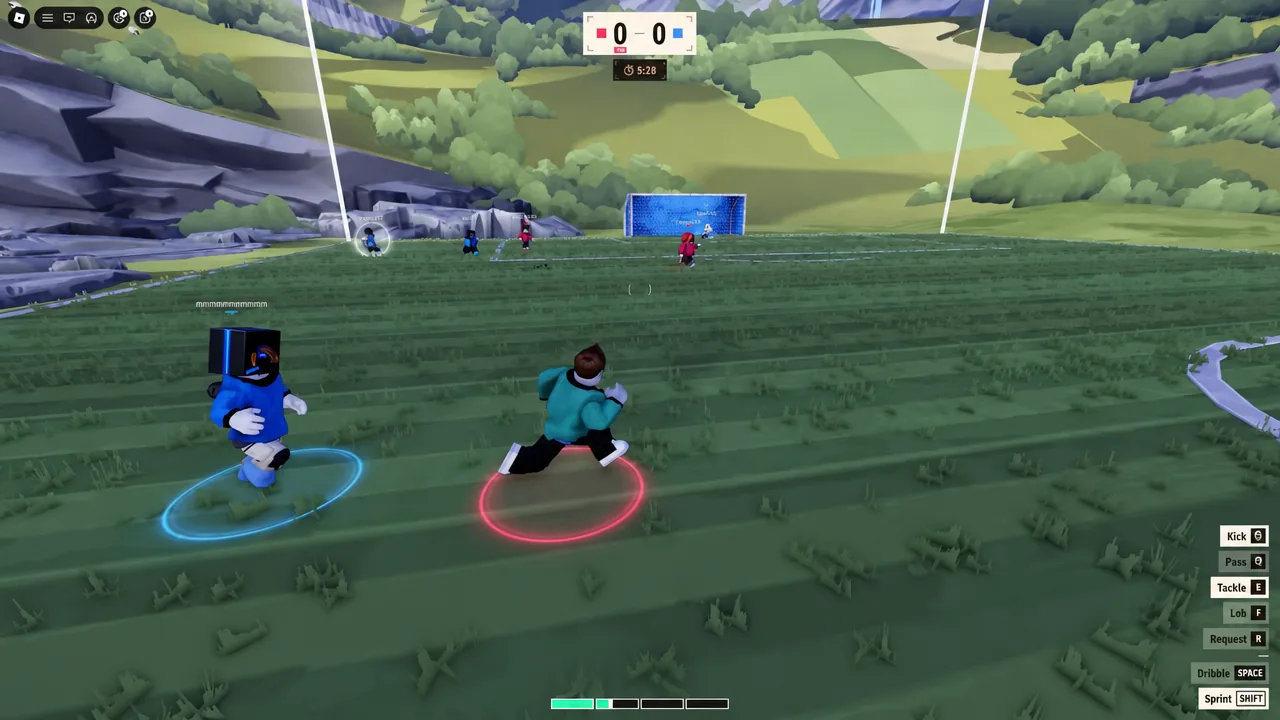 A player triggers the Space dribble move while carrying the ball toward the goal