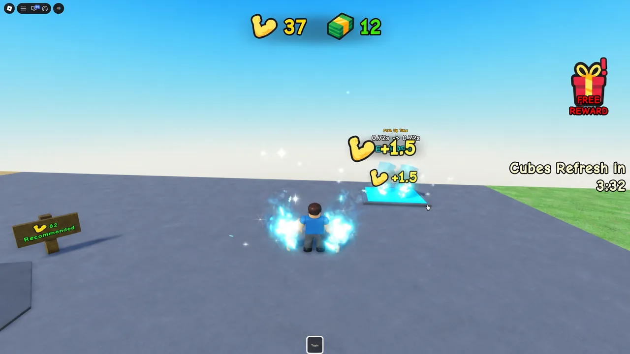 Glowing blue bonus tile being collected next to the player for a 1.5 training boost