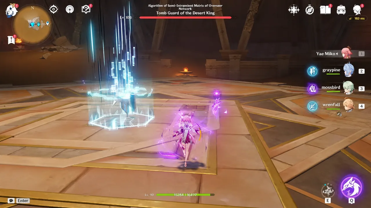 Boss fight in progress with the boss health bar visible during the triple ATK damage test