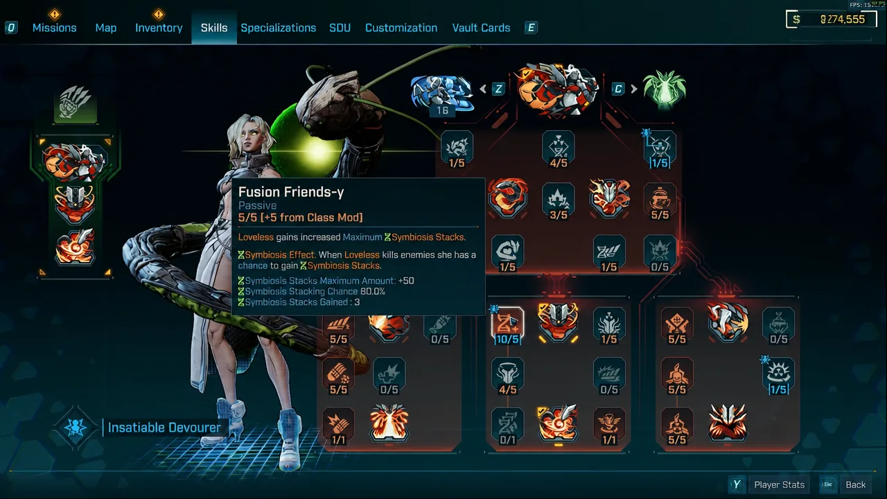 Fusion Friends-y skill tooltip highlighted in the green skill tree