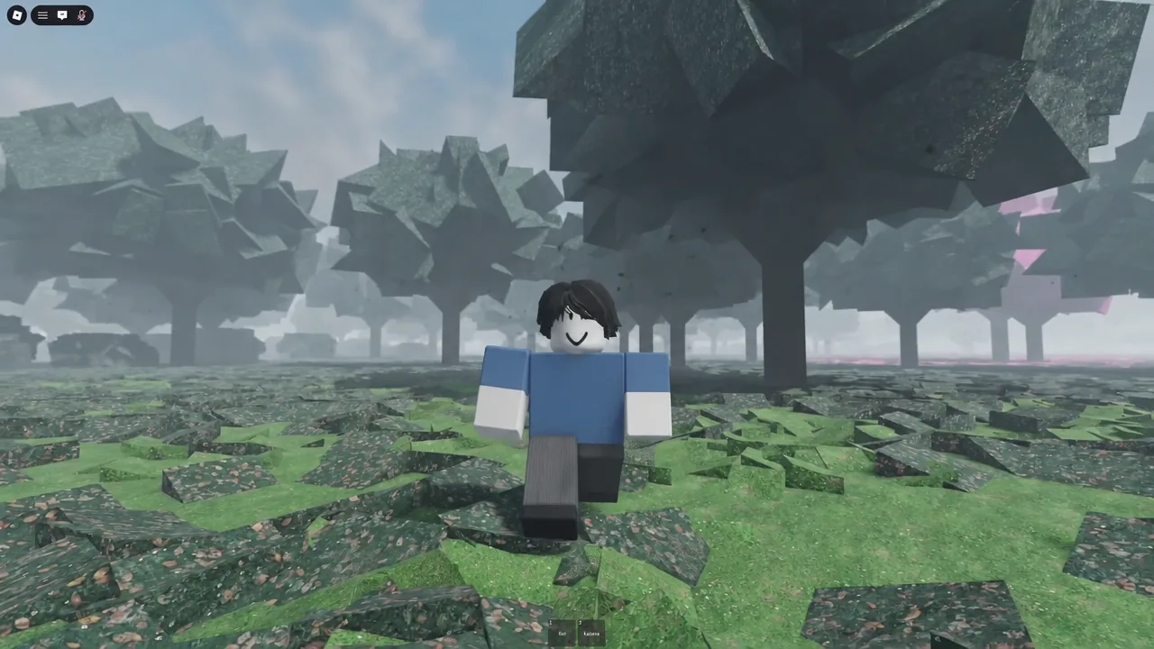 Player moving through a wooded area of the Bug Fixes map while scouting for opponents