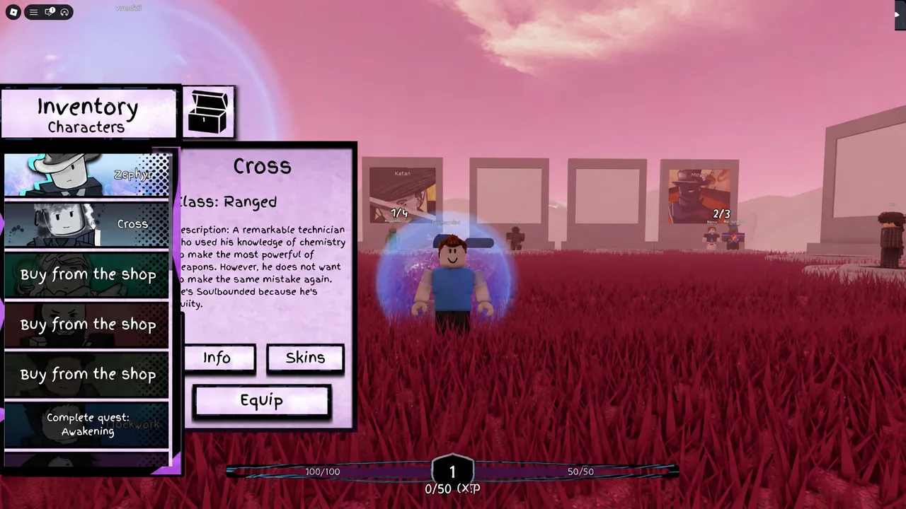 Soulrift starter characters Cross and Zephyr shown with their base health values