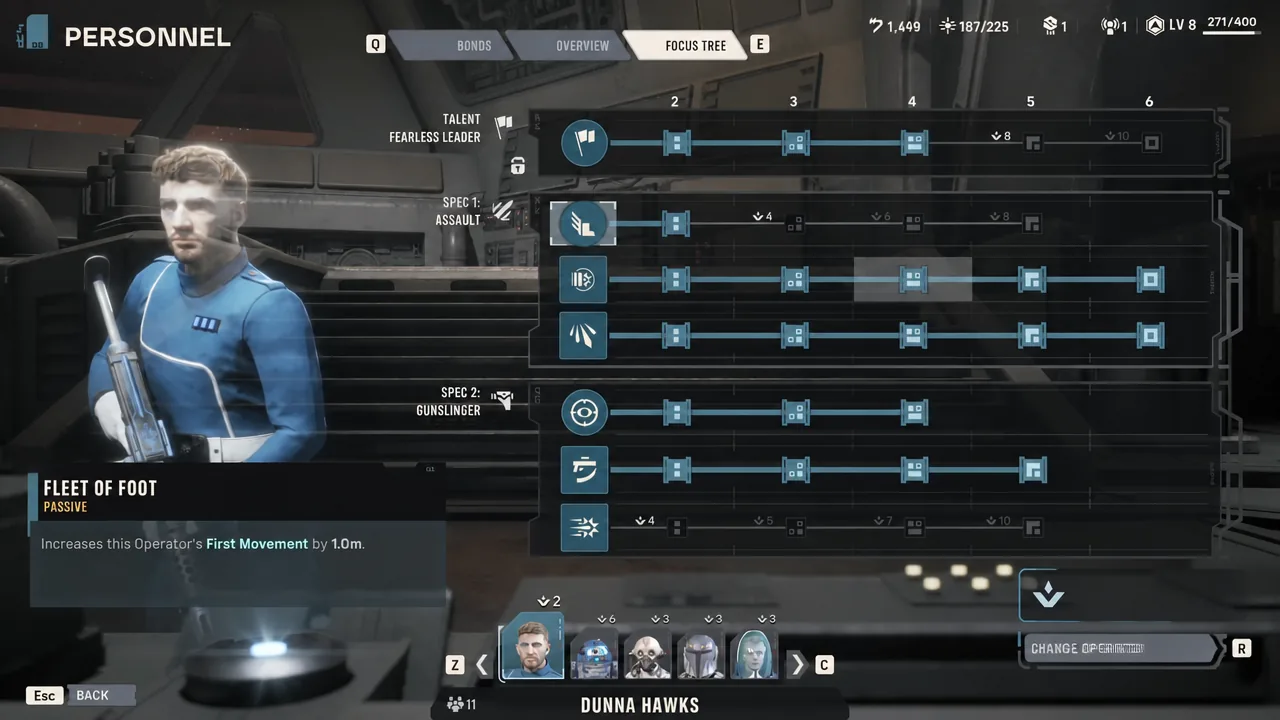 Focus Tree with the Fleet of Foot passive selected under Spec 1 Assault