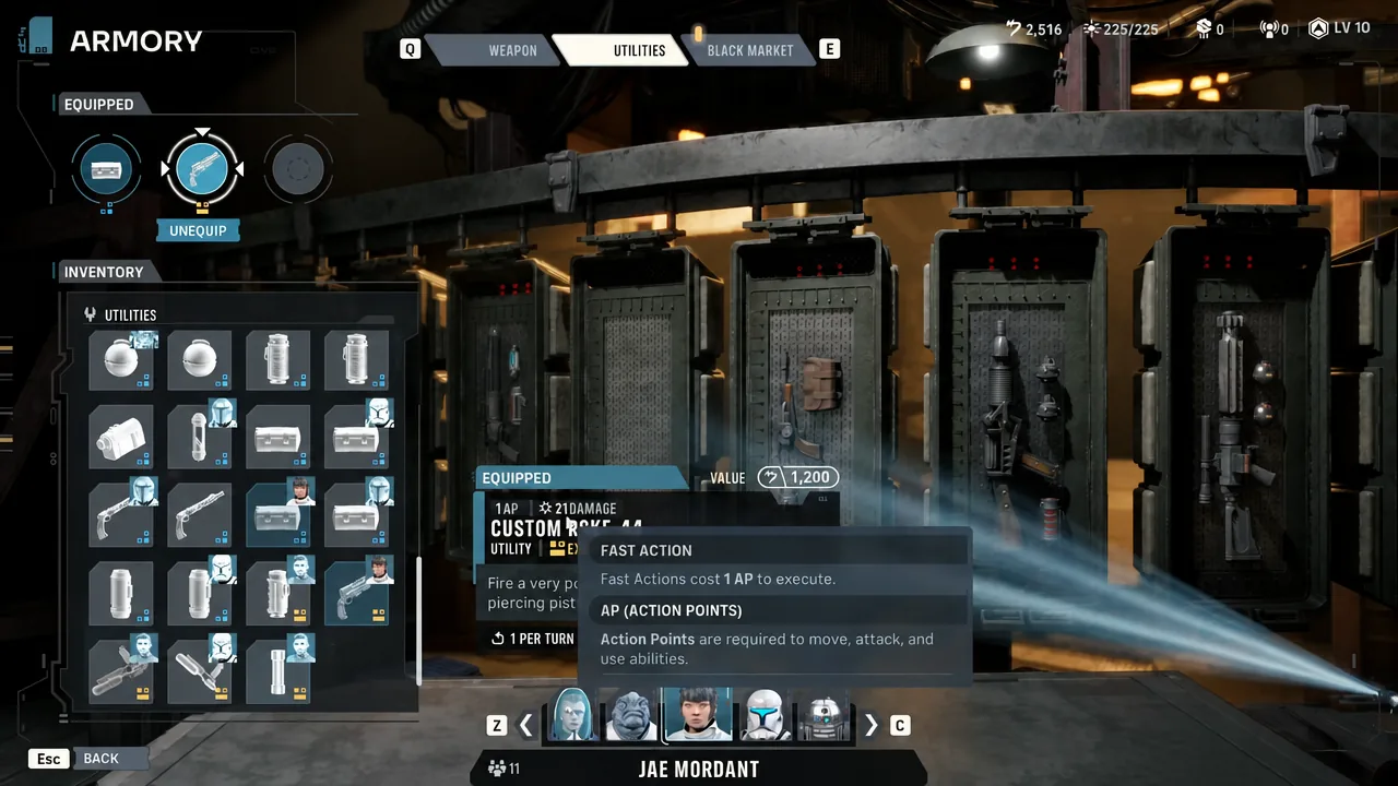 Specialization selection screen showing class options for Jae Mordant