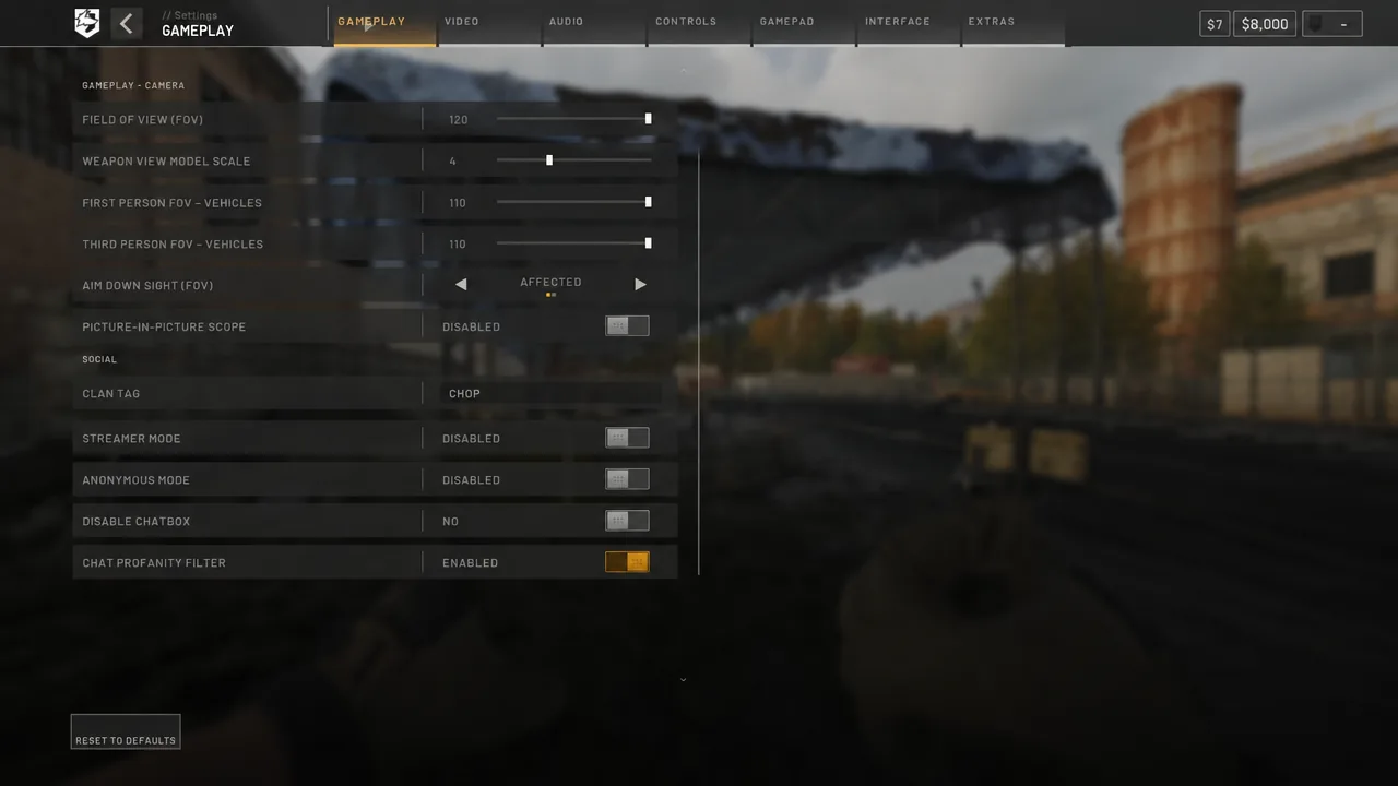 Gameplay settings menu showing the Chat Profanity Filter option enabled