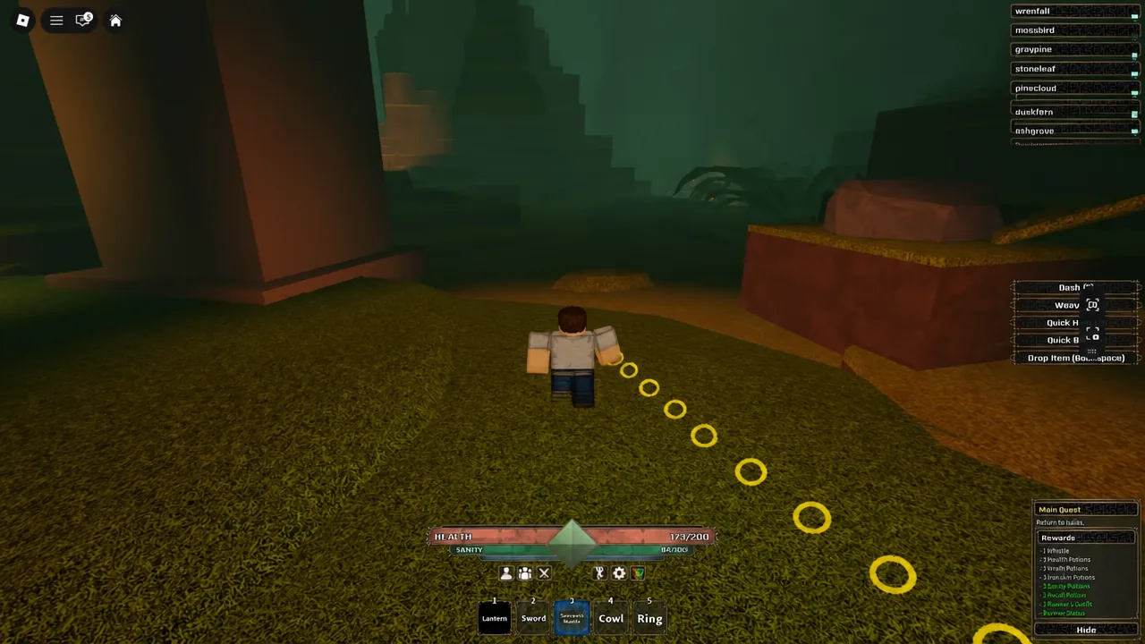 Quest arrow pointing toward the next objective during a run in The Veil