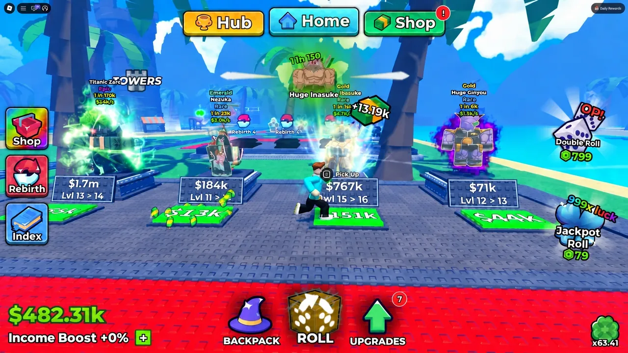Huge Inasuke standing in the hub with a Pick Up prompt displayed on screen
