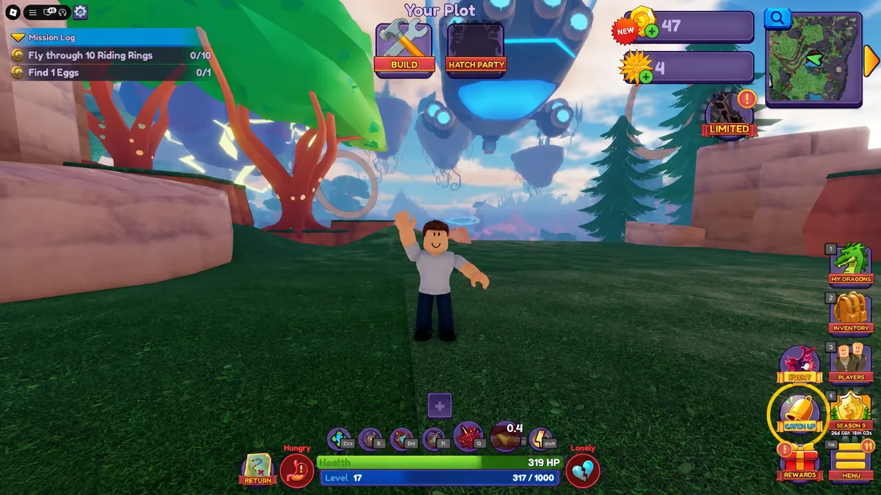 Your Plot screen showing the BUILD button above the avatar standing in the plot