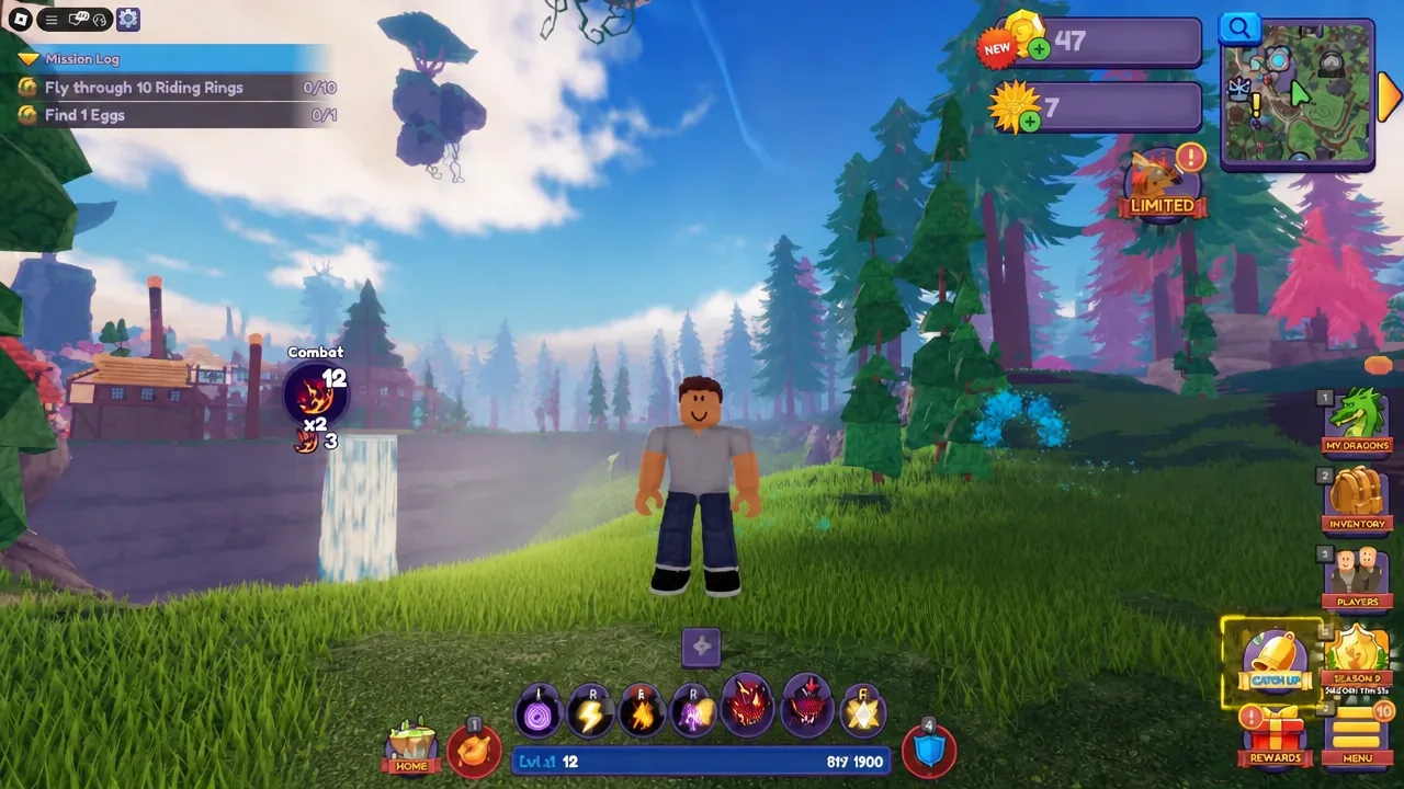 Main gameplay screen with the CATCH UP! button highlighted at the start of a session