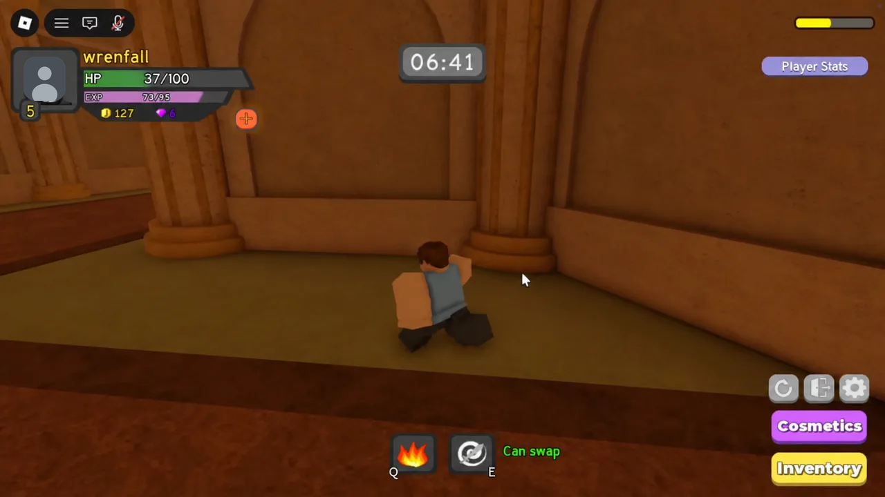 Gameplay screen highlighting the E ability slot with a Can swap prompt