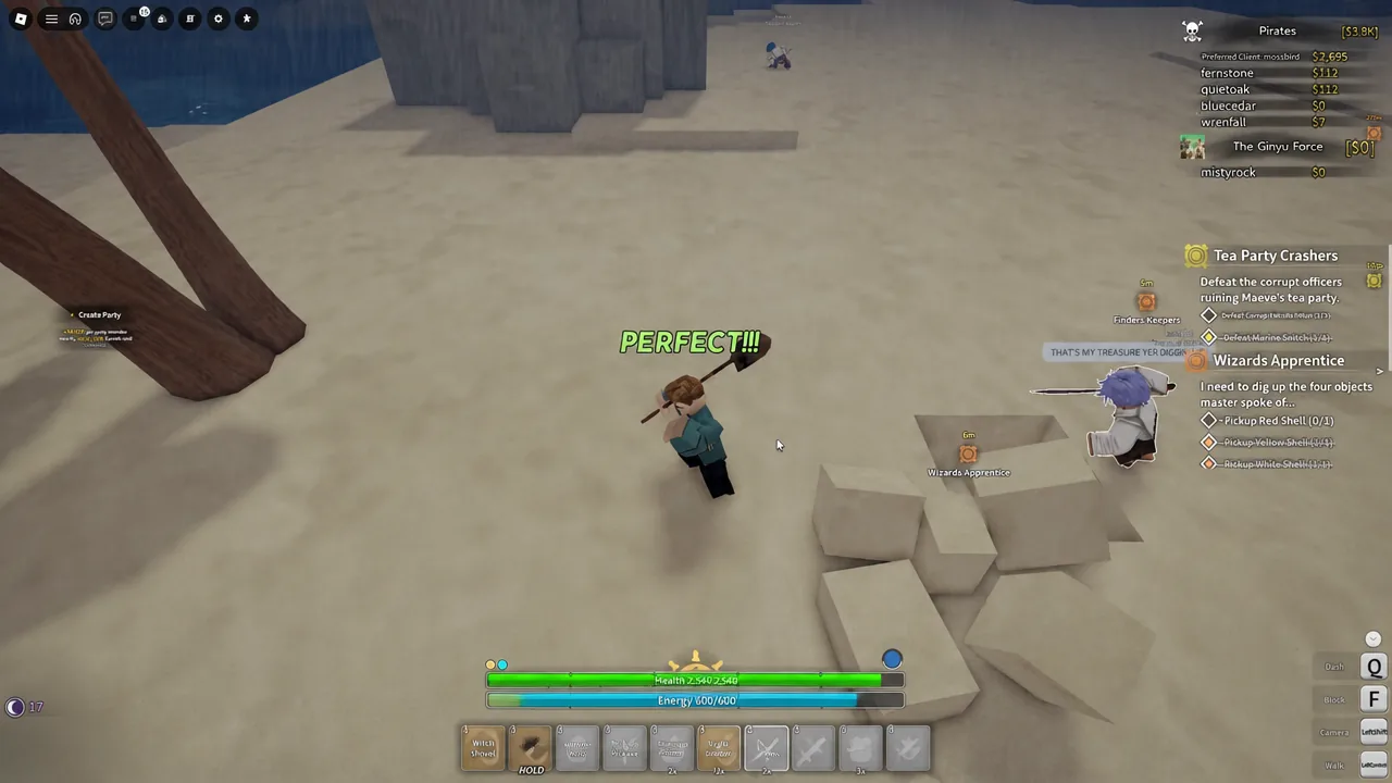 Quest panel tracking objectives on the right side of the screen during a fight with a PERFECT hit