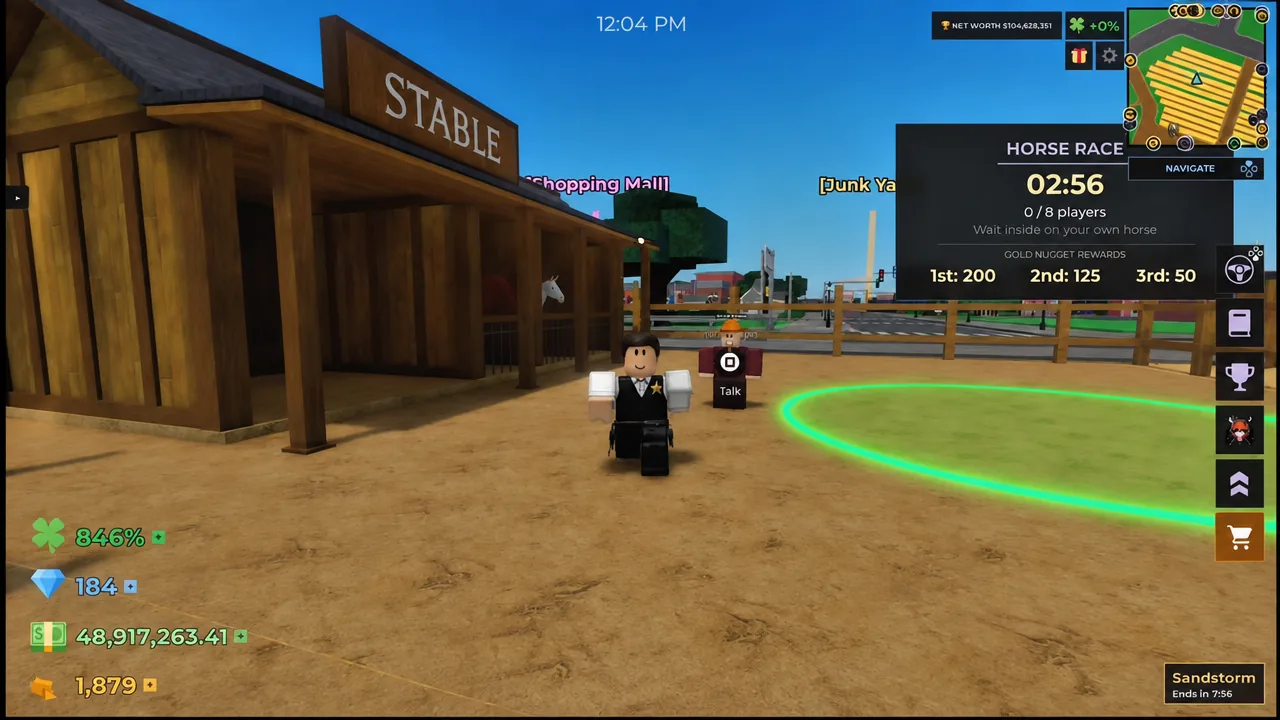 Horse Race prompt in Storage Hunters with the Talk button highlighted next to the Stable NPC