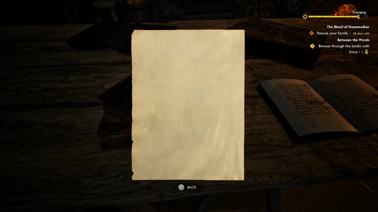 Parchment document open on screen after the invisible ink is revealed by the candle