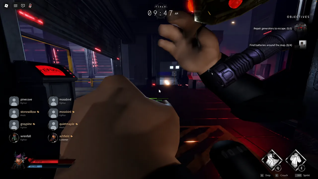 Bite by Night objectives HUD with the Drop prompt visible while carrying an item